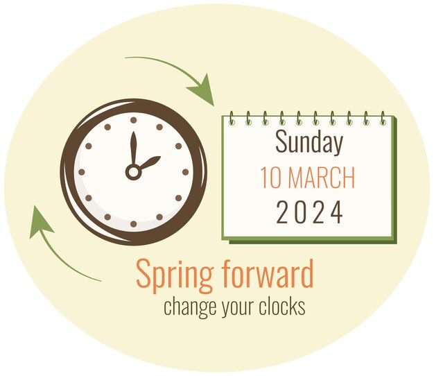 Premium Vector Daylight saving time march spring forward alarm hand