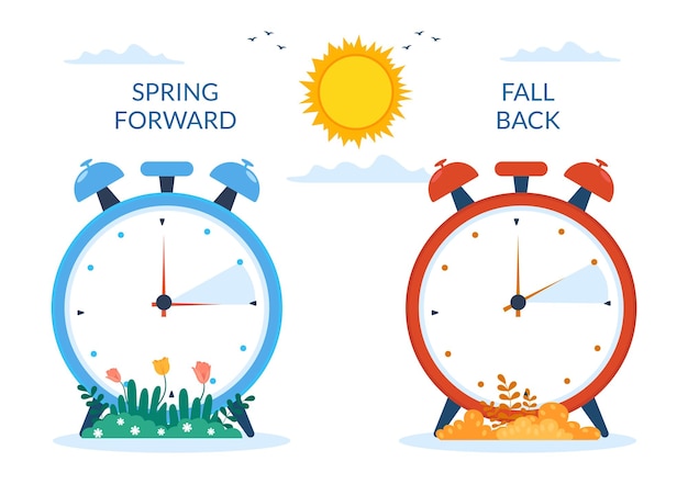 Daylight savings time or spring forward hand drawn flat cartoon illustration