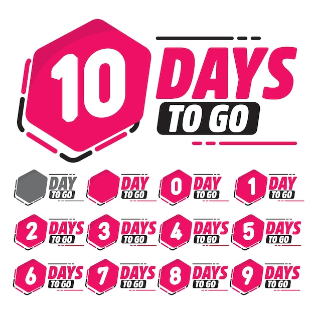 Days To Go Countdown Badge Set EPS 10 Бесплатный вектор