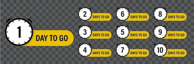 The days left badges set. Number 1, 2, 3, 4, 5, 6, 7, 8, 9, 10, of days left to go. Vector flat icon