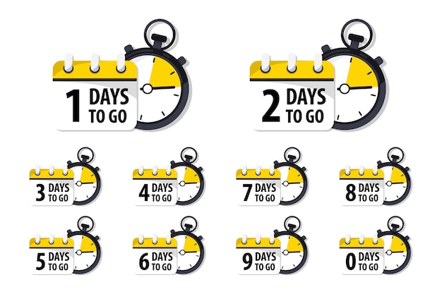 Vector days left badges and stickers. count time sale. number of days left. countdown left days banner. count down vector banner template. nine, eight, seven, six, five, four, three, two, one, zero days left