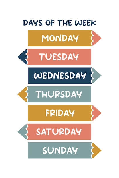 7 Days of the week. Sunday, Monday, Tuesday, Wednesday, Thursday, Friday,  Saturday. Colorful words for planner, calendar, etc. 4938967 Vector Art at  Vecteezy