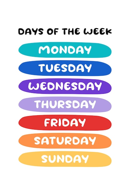 Days of the week educational wall art poster