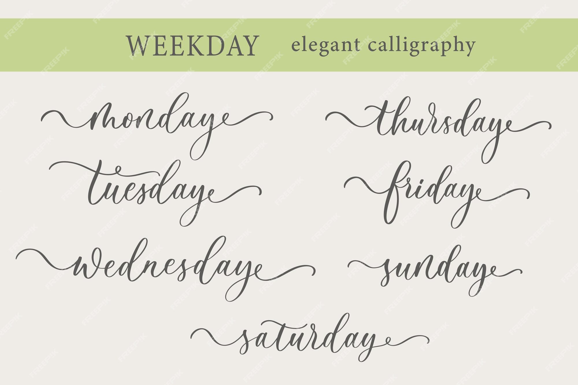 Days of the week. Set of stylized words. Sunday, Monday, Tuesday, Wednesday,  Thursday, Friday, Saturday lettering. Vector illustration Stock Vector  Image & Art - Alamy