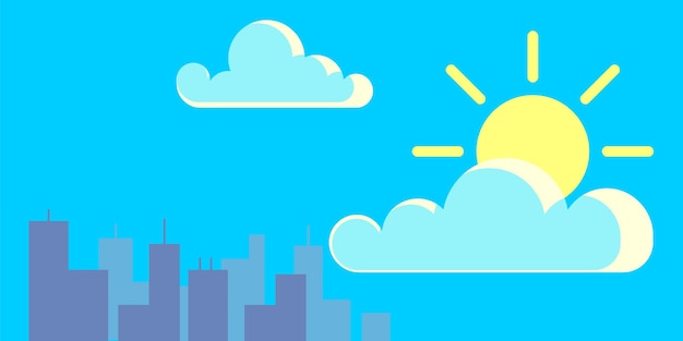 Вектор Дневное время в городе солнце и облака в голубом небе городской пейзаж