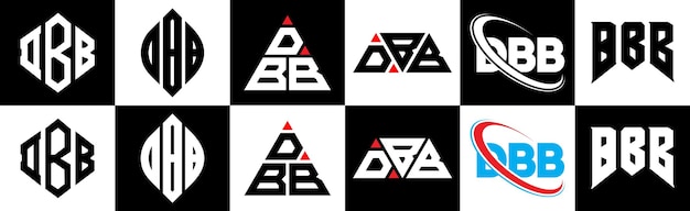 DBB letter logo ontwerp in zes stijl DBB veelhoek cirkel driehoek zeshoek platte en eenvoudige stijl met zwart en wit kleur variatie letter logo set in één artboard DBB minimalistische en klassieke logo