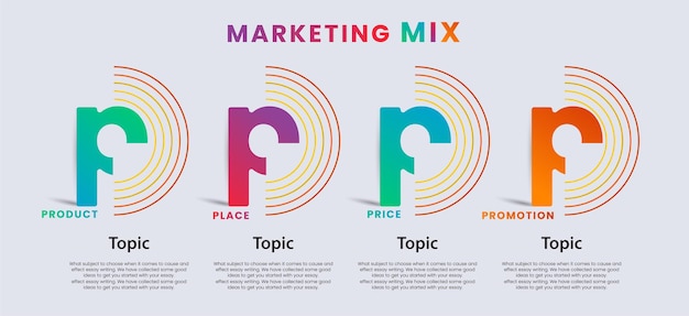 De 4 P's van Marketing Mix Warm 4P's van marketing Mix vector illustratie Banner 4P marketing