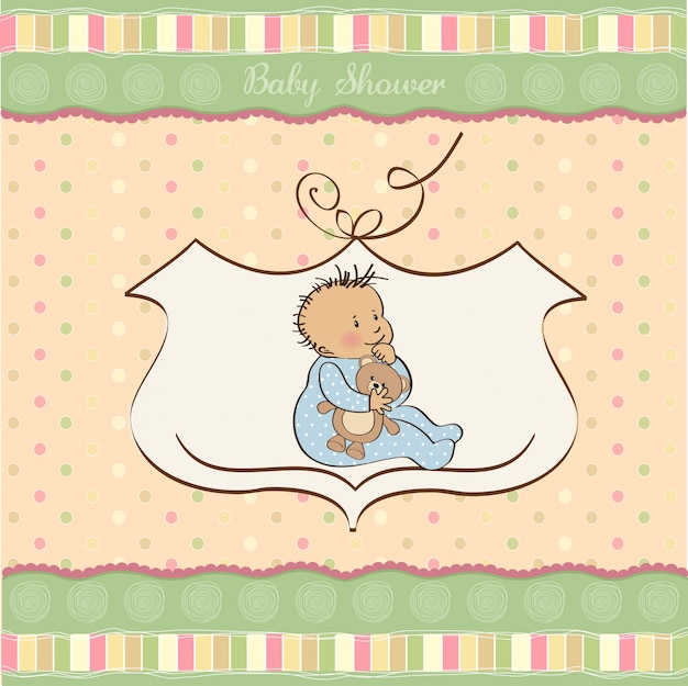 Vector de aankondigingskaart van de baby met kleine jongen