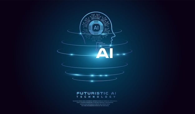 De AI hoofd concept wereld achtergrond sjabloon Vector illustratie met een niet-blauwe omtrek van een mens