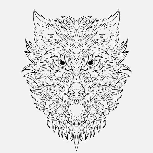 De Alpha Wolf's Head Gedetailleerde illustratie van wild met zijn expressieve ogen en krachtige aanwezigheid