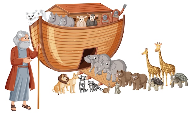 Vector de ark van noah39 verzamelt dieren voor de bijbelse zondvloed