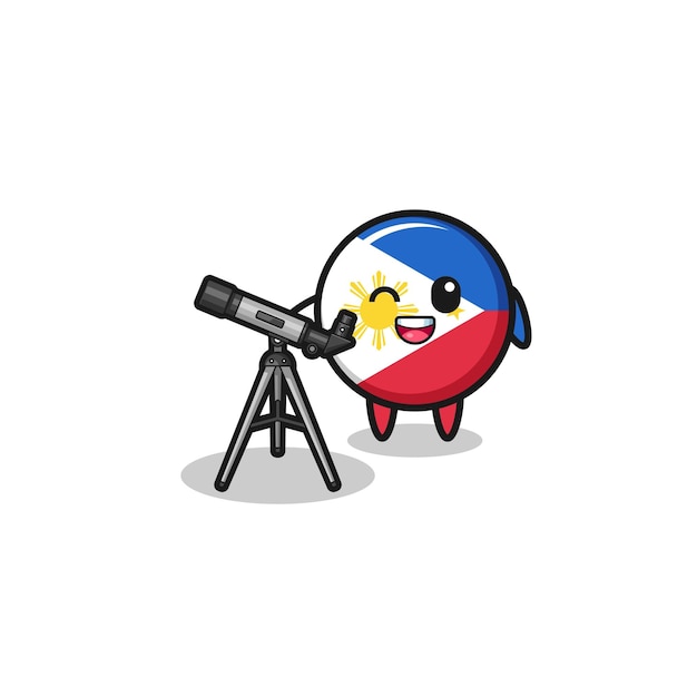 De astronoommascotte van de Filippijnse vlag met een moderne telescoop