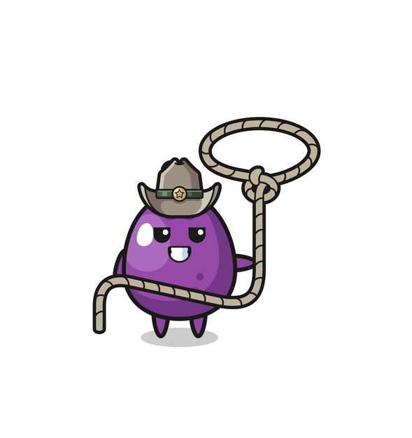 De aubergine cowboy met lasso touw schattig design