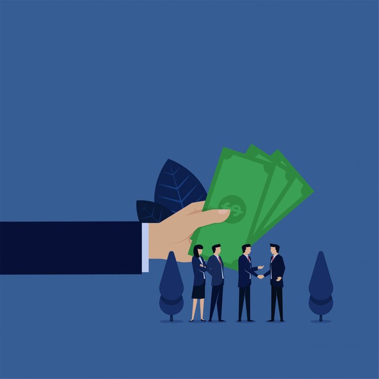 De bedrijfsleider geeft geld aan zijn verwijzingsvriendbeloning.
