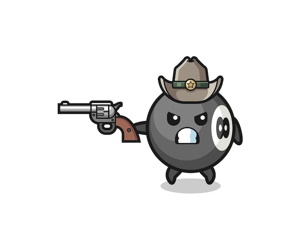 Vector de biljartcowboy die schiet met een pistool, schattig ontwerp