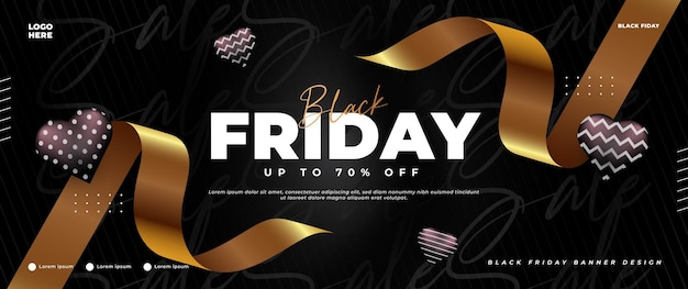 De black friday-banner is zwart en goud met een gouden lintelement, perfect voor de detailhandel