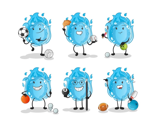 De blauwe komeet sport set karakter. cartoon mascotte vector