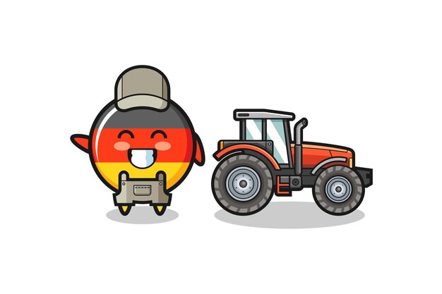 De boer-mascotte met de Duitse vlag die naast een tractor staat