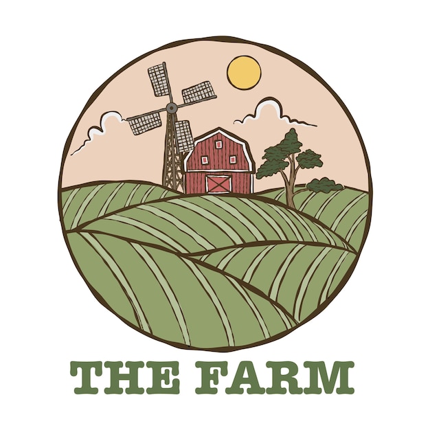 De boerderij vector logo Farmland Vintage Hand getrokken illustratie