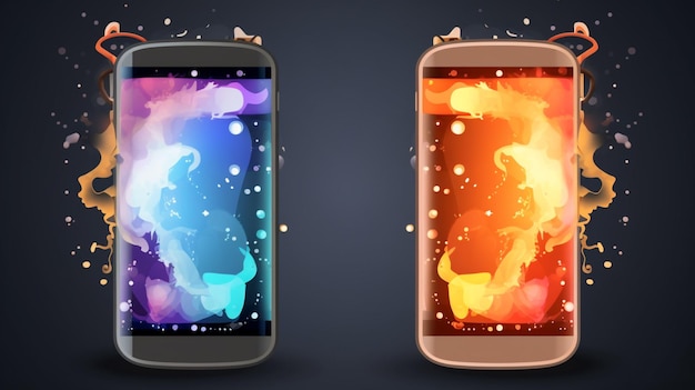 Vector de bovenkant van de telefoon is een kleurrijk beeld van een man en een vrouw.