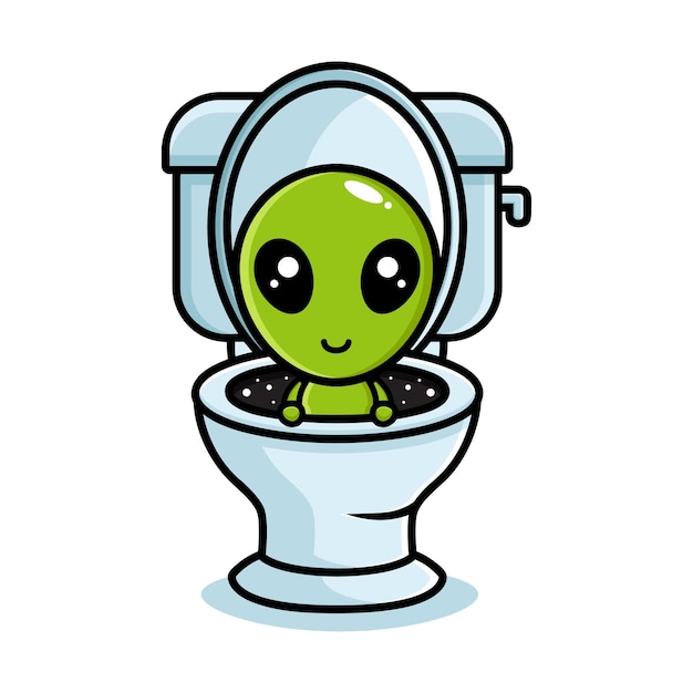 De buitenaardse komt uit het toilet.