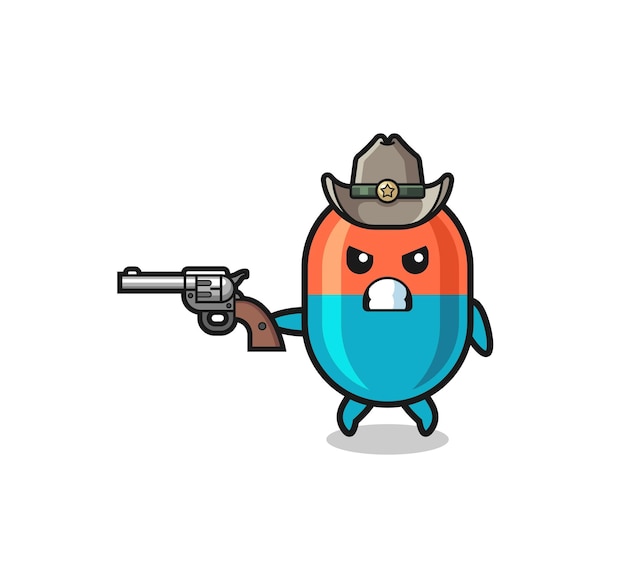 Vector de capsule-cowboy die schiet met een schattig pistoolontwerp