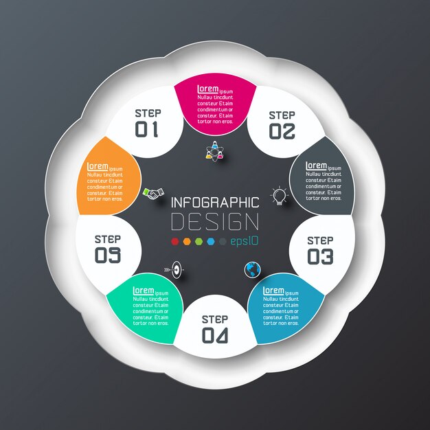 De cirkelorigami van het bedrijfs infographic-malplaatje met de vectorillustratie van de schaduwstijl.