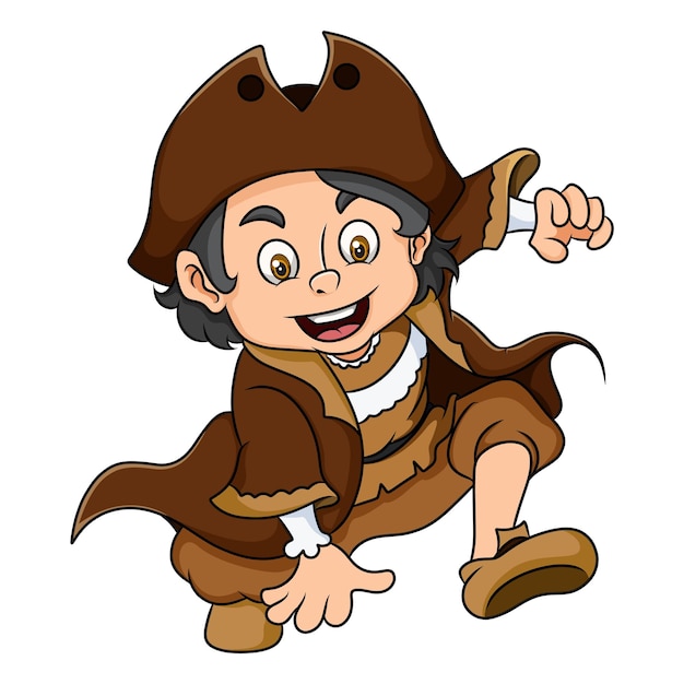 De columbus-jongen met het piratenkostuum loopt van illustratie