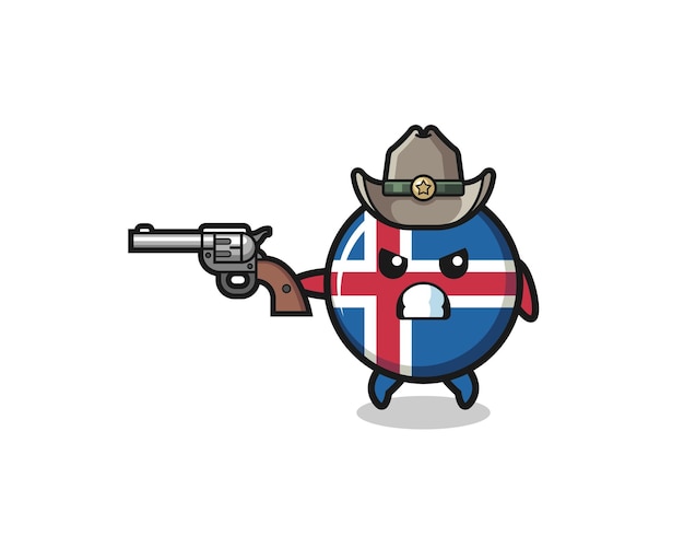 De cowboy met de vlag van ijsland schiet met een schattig pistoolontwerp