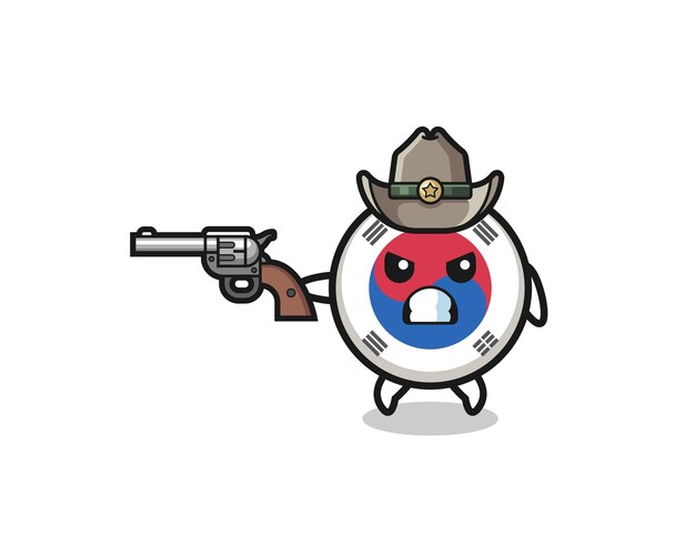 De cowboy met de vlag van zuid-korea schiet met een schattig pistoolontwerp