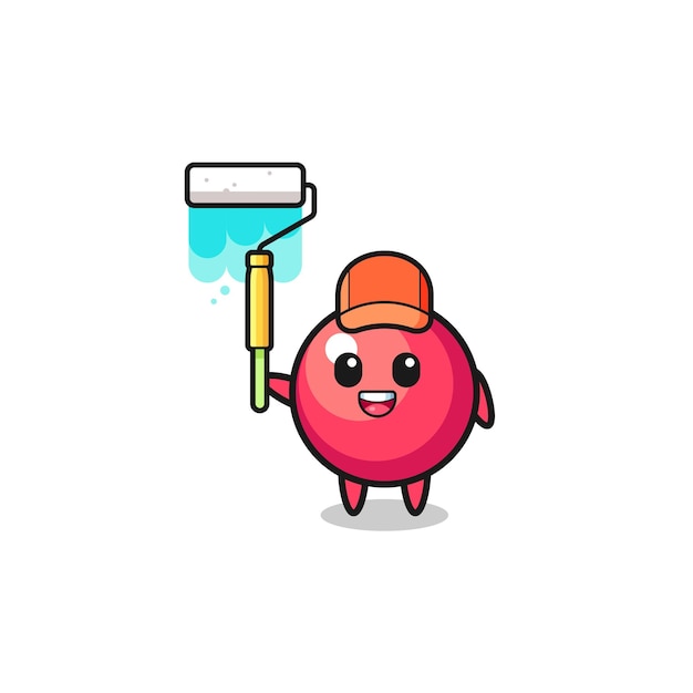 De cranberry-schildermascotte met een verfroller, schattig ontwerp