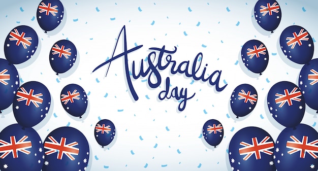 De dagviering van australië met de vlaggen van het ballonshelium