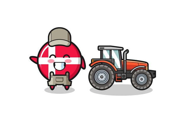 De deense vlagboermascotte die naast een schattig ontwerp van een tractor staat