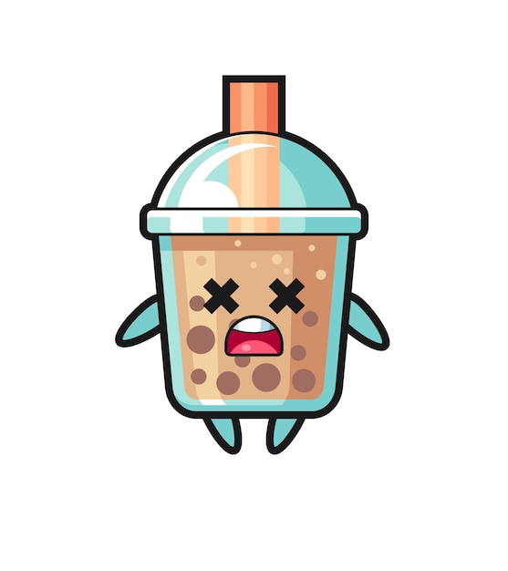 De dode bubble tea mascotte karakter schattig stijl ontwerp voor t-shirt sticker logo element