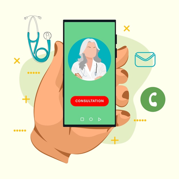 De dokter is aan de telefoon Een dokter bellen Online doktersconsult. Laboratoriumanalyses online