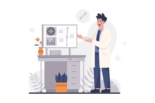 De dokter legt de resultaten van de röntgen uit.