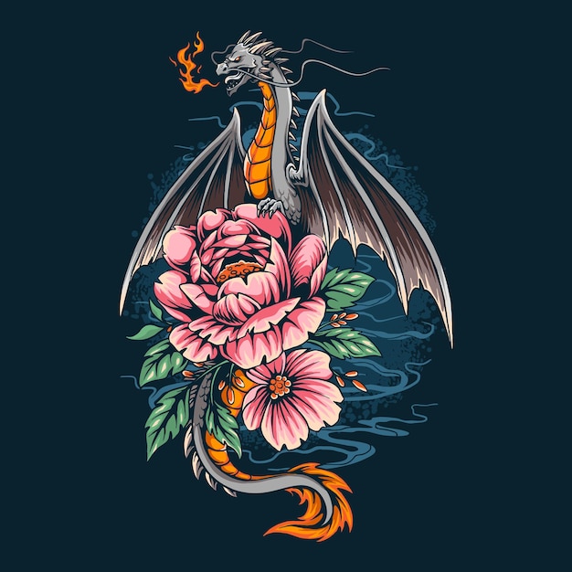 De draak gaf een vuur op een mooie bloem