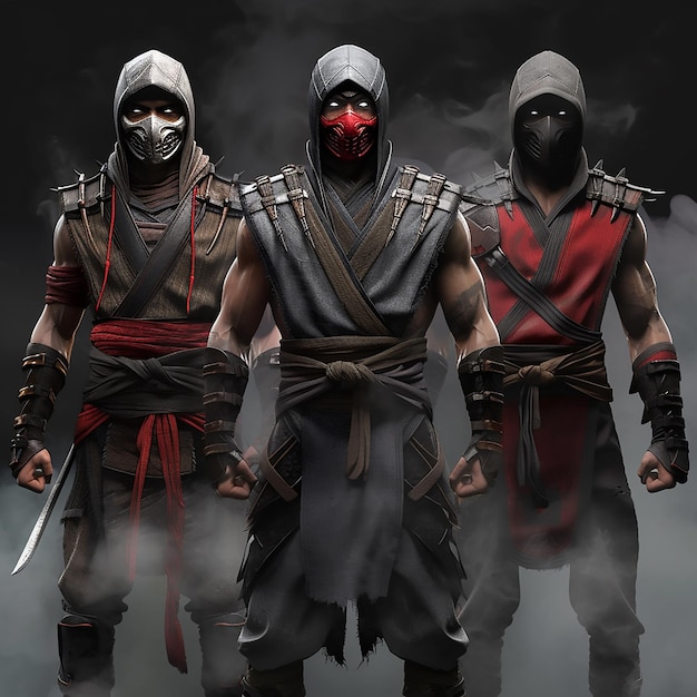 Vector de drie belangrijkste ninja personages van mortal kombat x