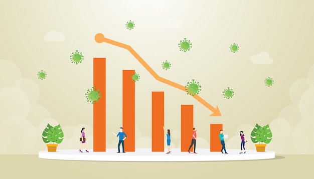 De economiecrisis met grafiek of grafiek daalt omdat of corona covid-19 concept met moderne vlakke stijl