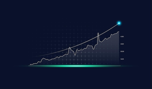 De financiële grafiek van de groeipijl op de achtergrond van de digitale technologiestrategie