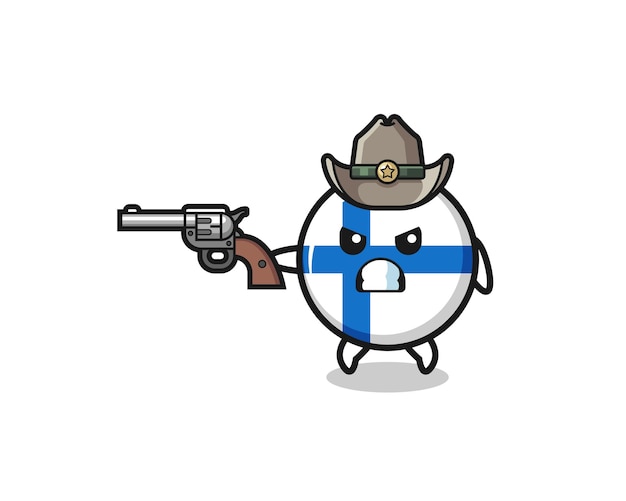 De finse vlagcowboy schiet met een pistool, schattig ontwerp