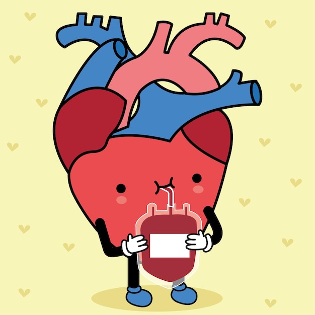 Vector de fysiologische hartminnaar emoji een schattige gele achtergrond van het cardiologiekarakter