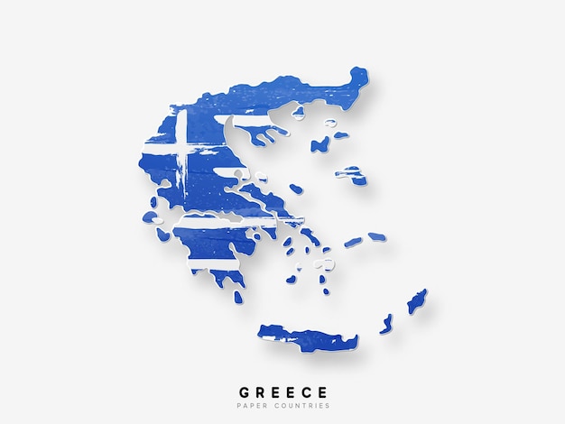 De gedetailleerde kaart van griekenland met de vlag van het land. geschilderd in aquarelverfkleuren in de nationale vlag.
