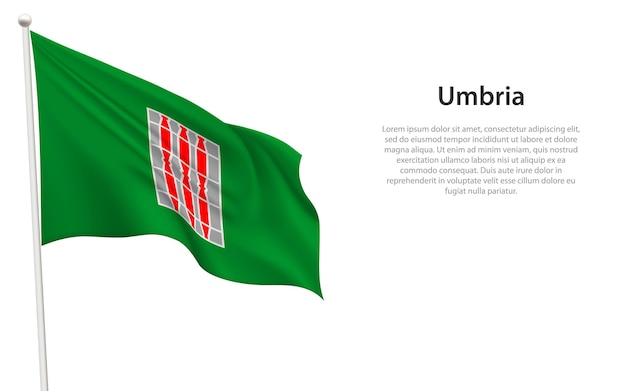 Vector de geïsoleerde zwaaiende vlag van umbrië is een regio in italië.