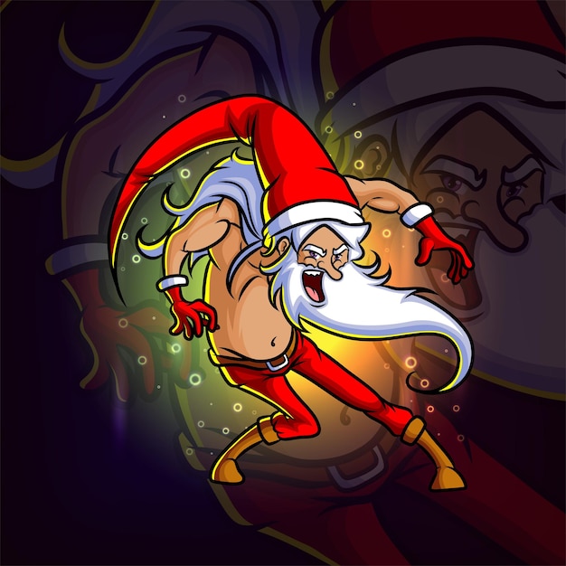 De gekke kerstman met hinderlaag pose esport logo-ontwerp van illustratie