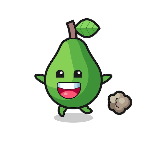 De gelukkige avocado-cartoon met rennende pose, schattig stijlontwerp voor t-shirt, sticker, logo-element