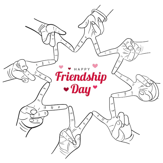 De gelukkige groet van de vriendschapsdag met de illustratie van de handen van het overwinningsteken
