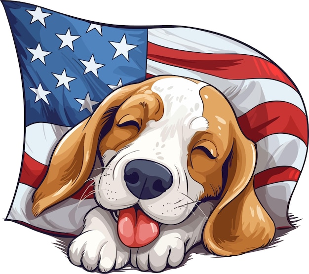 Vector de gelukkige hond erachter is het amerikaanse ontwerp van de t-shirt van de vlag