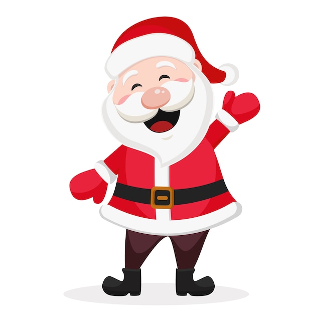 De gelukkige Kerstman glimlacht en zwaait met zijn hand op een witte achtergrond.