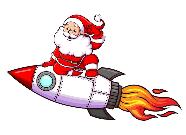 De gelukkige kerstman reist met de raket door de ruimte